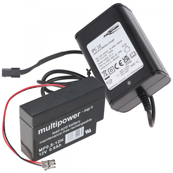 Chargeur de batterie comprenant 1 batterie compatible avec la batterie au plomb Multipower MP0.8-12H maison / maison