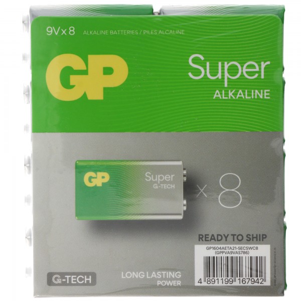 Pile 9V GP Alcaline Super 9V 8 pièces
