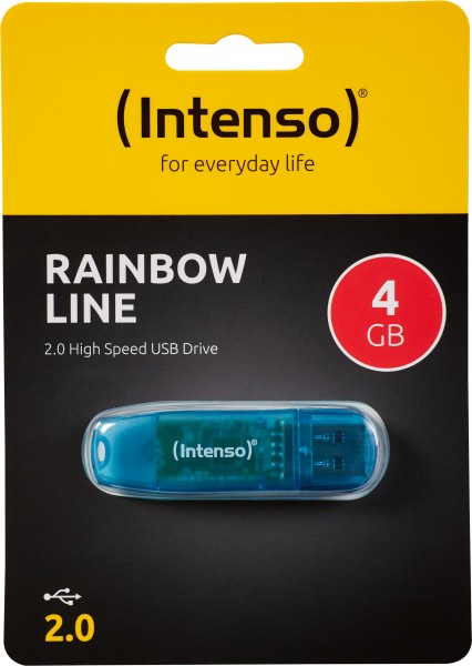 Intenso Clé USB 2.0 4 Go, Rainbow Line, bleu (R) 28 Mo/s, (W) 6,5 Mo/s, blister de vente au détail