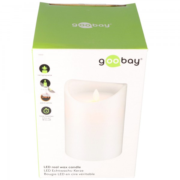 Goobay LED bougie en vraie cire blanche, 10x15 cm - solution d'éclairage sûre et magnifique
