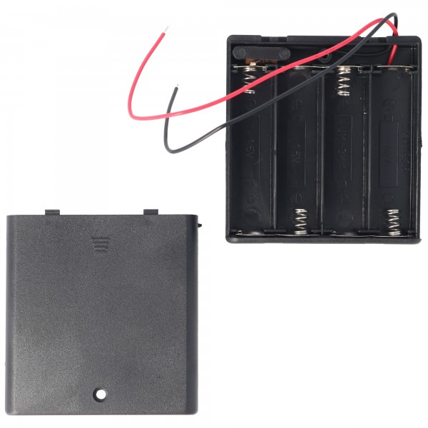 Porte-piles AccuCell pour 4 piles Mignon AA HR-3, LR6 ou piles avec couvercle et câble