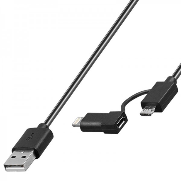 Câble de charge pour appareils avec câble Apple Lightning et port micro-USB