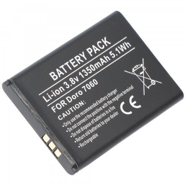 Batterie adaptée pour Doro 7030, 7080, Li-ion, 3,7 V, 1350 mAh, 5,0 Wh