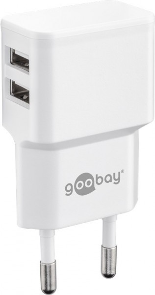 Double chargeur USB 2,4 A, 2x sorties USB, blanc