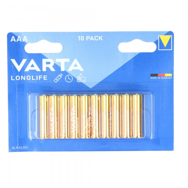 Piles alcalines Varta, Micro, AAA, LR03, 1,5 V longue durée, blister de vente au détail (paquet de 10)