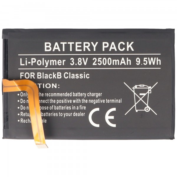 Batterie pour Blackberry Classic, Li-Polymer, 3.8V, 2500mAh, 9.5Wh, intégrée, sans outils