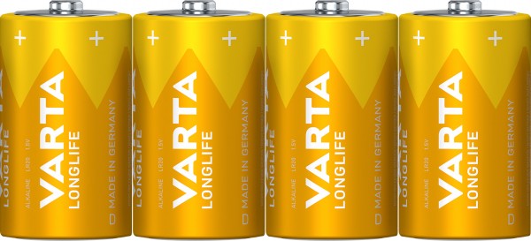 Pile Varta alcaline, mono, D, LR20, 1,5 V longue durée, emballage en aluminium (lot de 4)