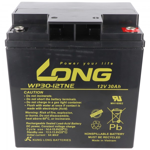 Kung Long WP30-12TNE F8 batterie au plomb résistant aux cycles, 12 volts, 30 Ah, filetage intérieur M6