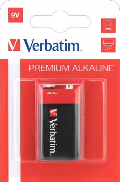 Pile alcaline Verbatim, E-Block, 6LR61, 9 V Premium, blister de vente au détail (1 paquet)