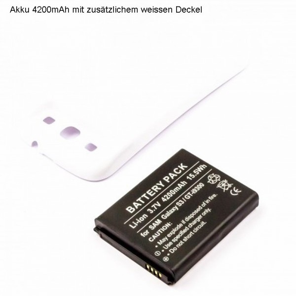 Batterie pour Samsung Galaxy S 3, i9300 Li-Ion graisse 4200mAh avec couvercle blanc