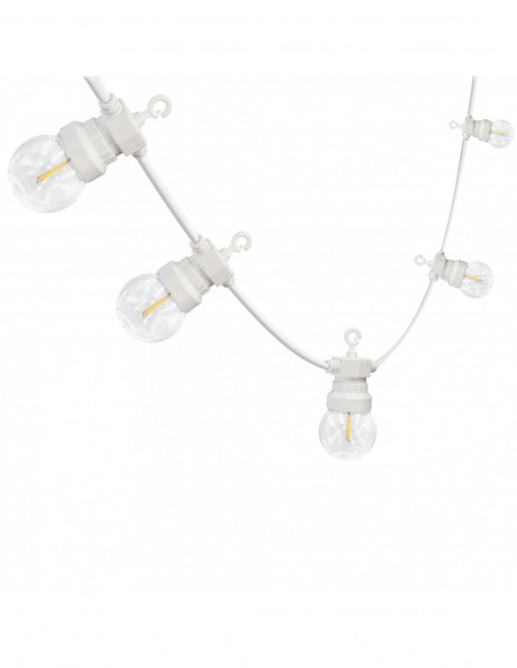 Velamp CLASSY : Guirlande extensible IP44, 15 m, 20 ampoules blanches 3000K G50, câble blanc
