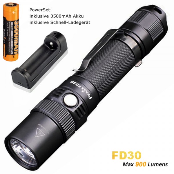 Lampe de poche LED Fenix FD30 avec Cree XP-L HI pouvant être mise au point à 360 degrés avec batterie 3500mAh