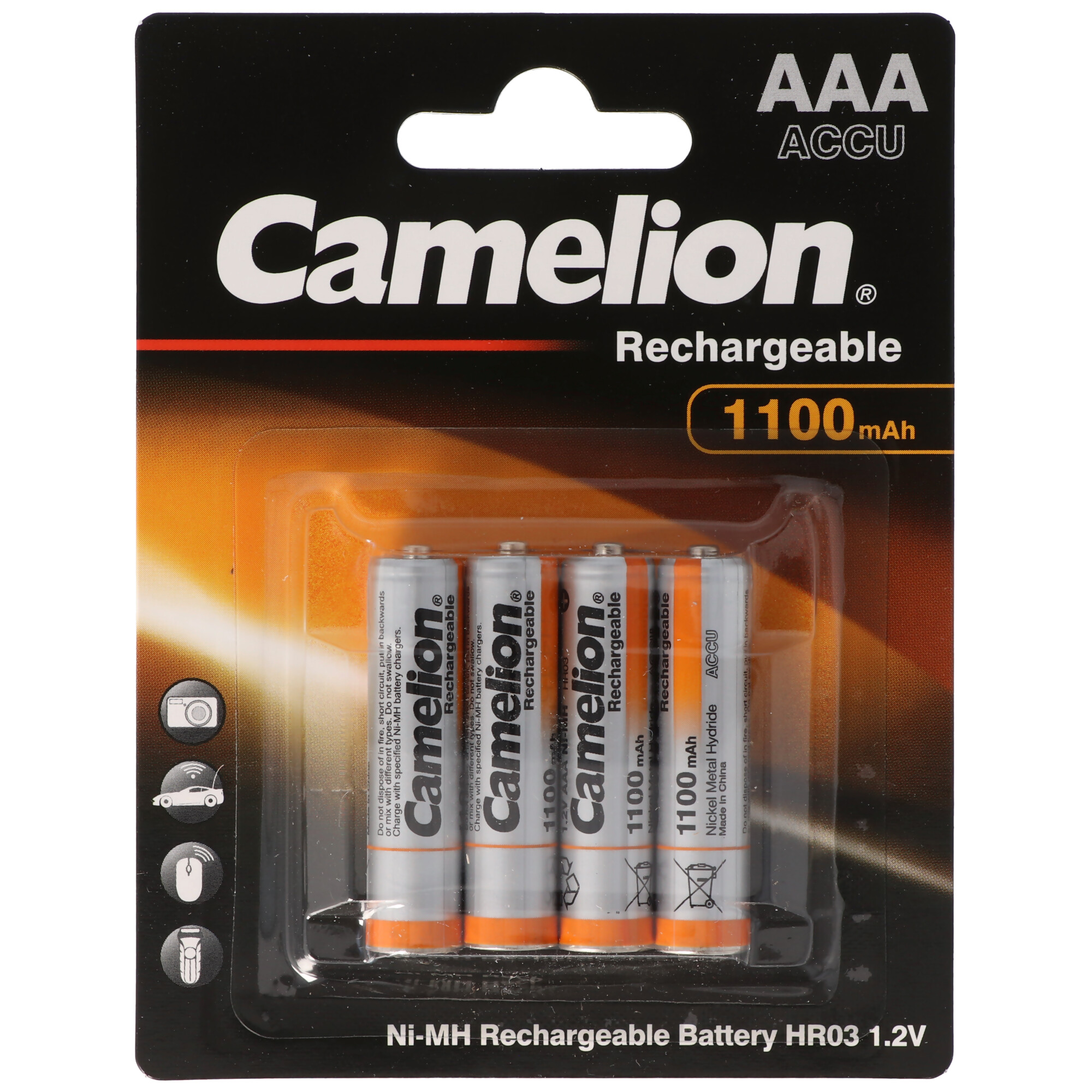 AAA, Micro, LR03, HR04, batterie NiMH avec jusqu'à 1100mAh sous blister 4  pièces, dimensions 44,2x10,2 mm, Micro AAA LR03, Batteries par taille, Batteries