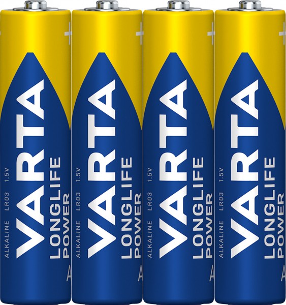 Piles alcalines Varta, micro, AAA, LR03, alimentation longue durée 1,5 V, emballage rétractable (paquet de 4)