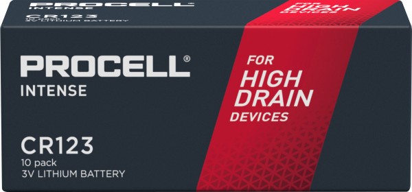 Batterie au lithium Duracell, CR123A, 3V Procell Intense, boîte de vente au détail (paquet de 10)