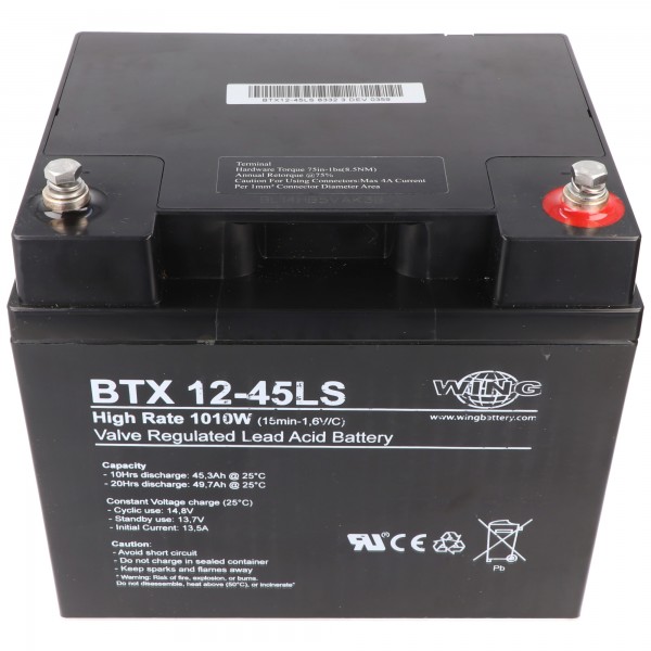 Wing BTX12-45LS 12V 47Ah batterie au plomb capable de courant élevé batterie au plomb AGM batterie au plomb