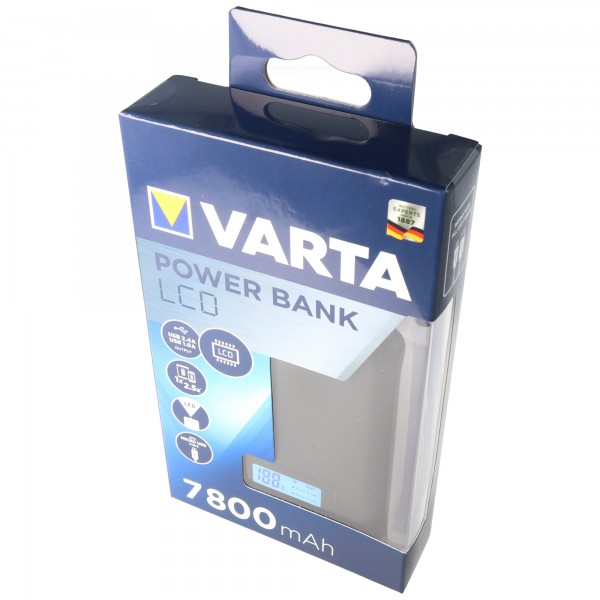Varta Powerbank LCD 7800mAh courant de charge max. 2,4 A avec câble de chargement micro USB et 2x connexion USB