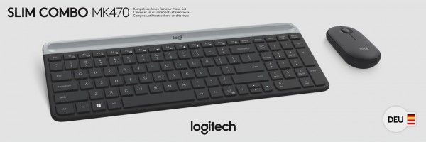 Ensemble clavier/souris Logitech MK470, sans fil, graphite Slim Combo, DE, optique, 1000 dpi, vente au détail