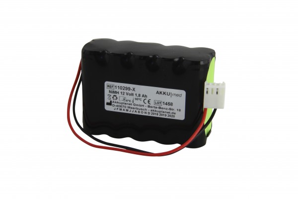 Batterie NiMH compatible avec les pompes à perfusion Codan Argus A707V, A708V - type de batterie 601259 - 12 V 1,8 Ah conforme CE