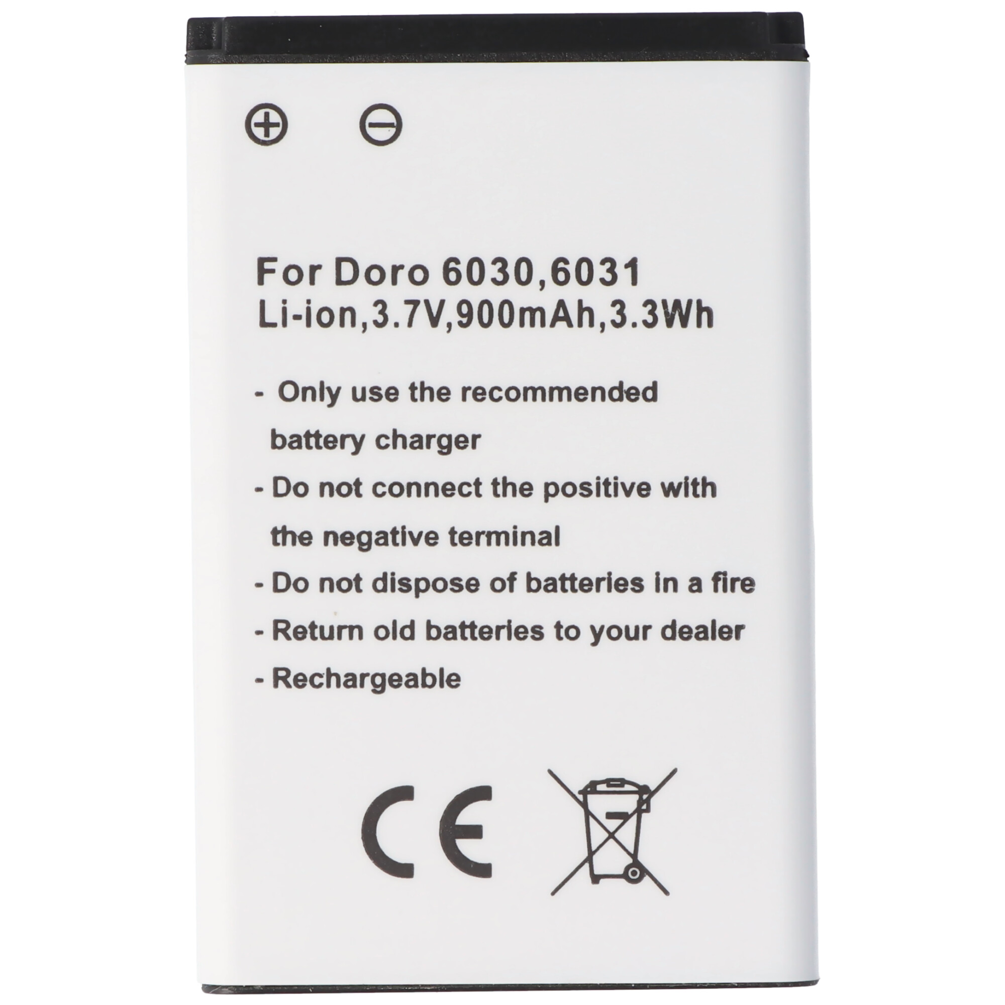 Batterie pour Doro 6030, 6031, Li-ion, 3.7V, 900mAh, 3.3Wh