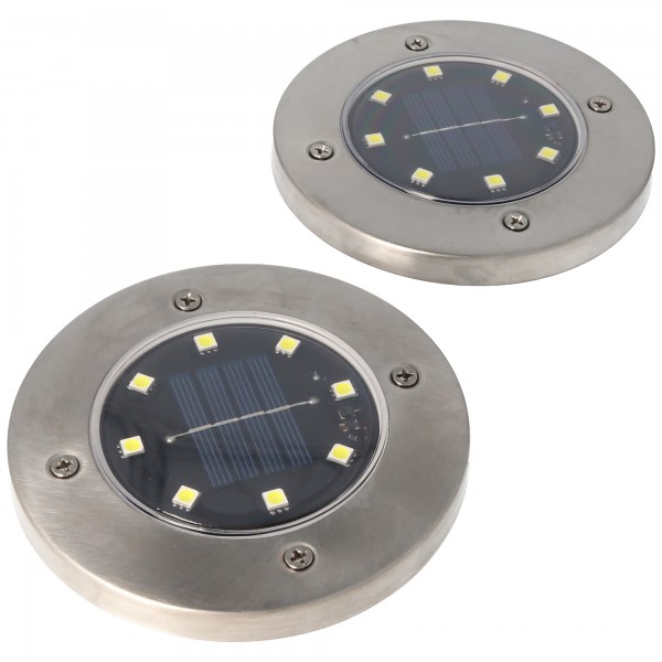 Lot de 2 spots solaires au sol LED, acier inoxydable, étanche IP44, avec batterie NiMH AA 2.3V 400mAh