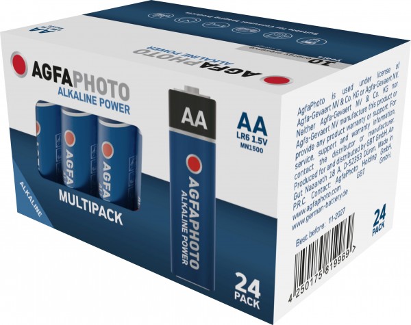 Pile alcaline Agfaphoto, Mignon, AA, LR06, alimentation 1,5 V, boîte de vente au détail (paquet de 24)