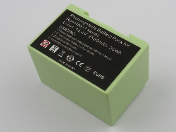 Batterie adaptée pour iRobot Roomba e5, Roomba i7, Li-ion, 14,4 V, 2500 mAh, 36,0 Wh
