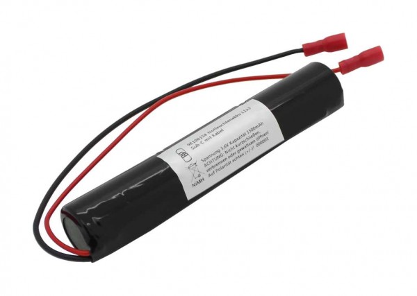 Batterie d'éclairage de secours NiMH 3.6V 3500mAh L1x3 Sub-C avec câble 200mm et prises Faston 4.8mm remplace RPower 20101