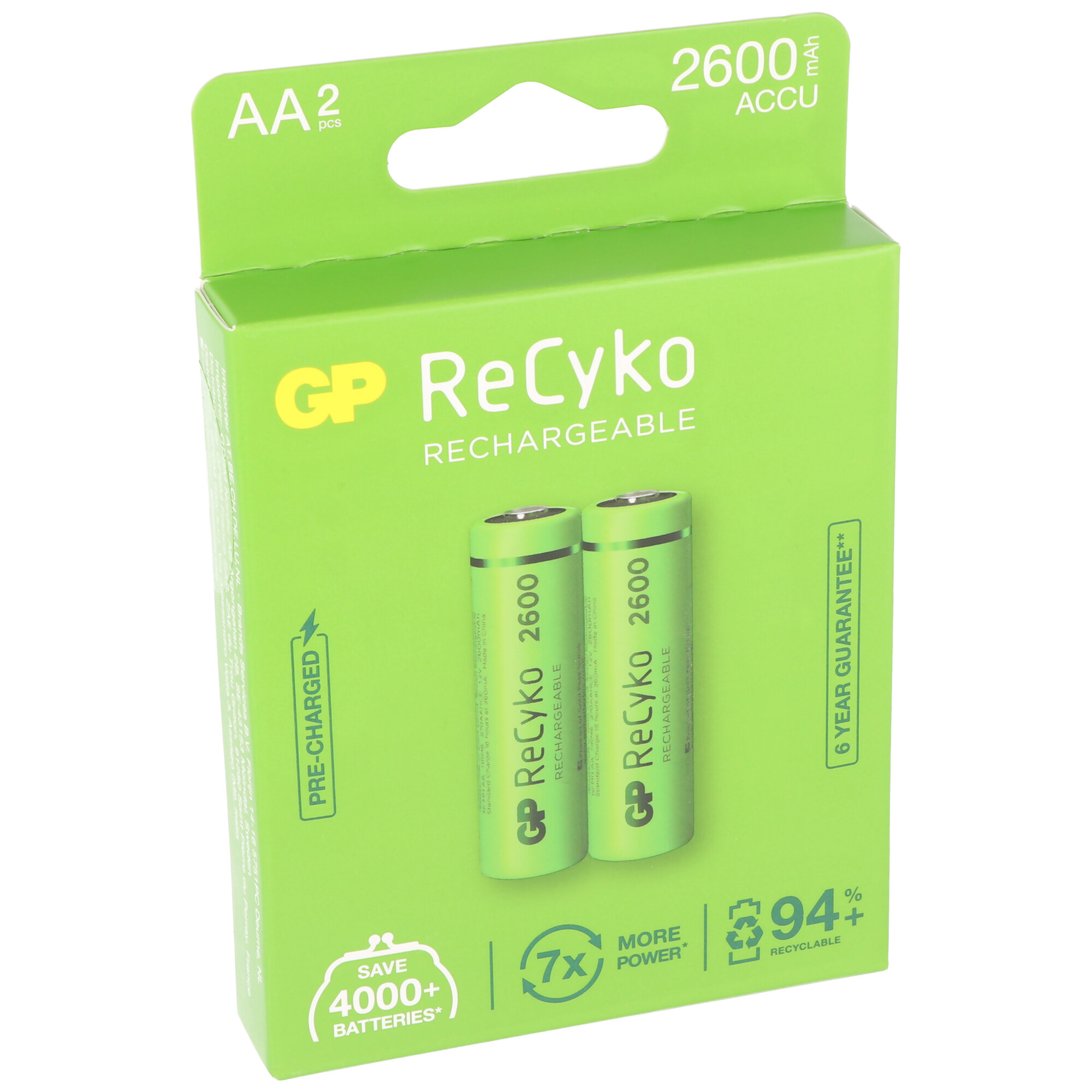 Piles rechargeables AA R6 GP Batteries Recyko 2100 mAh