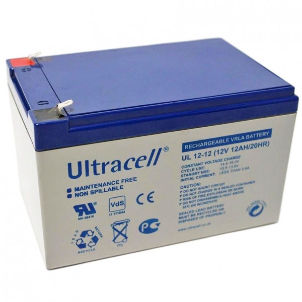 Batterie Ultracell UL12-12 au plomb 12 volts 12 volts avec connecteurs Faston de 4,8 mm