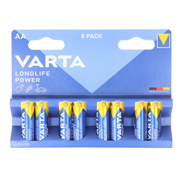 Pile alcaline Varta, Mignon, AA, LR06, alimentation longue durée 1,5 V, blister de vente au détail (paquet de 8)