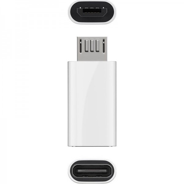 Adaptateur USB 2.0 Micro-B vers USB-C blanc, pour connecter un périphérique Micro-USB avec un câble USB-C