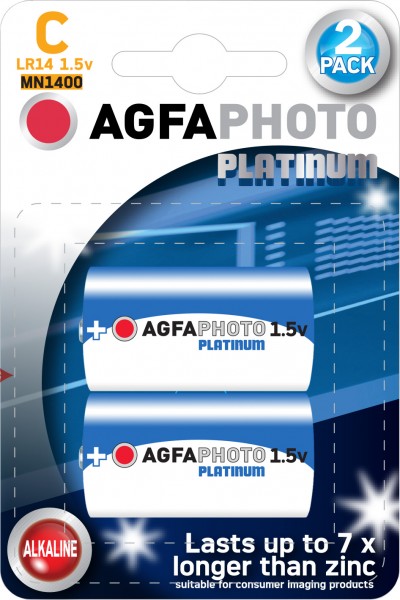 Agfaphoto Pile alcaline, bébé, C, LR14, alimentation 1,5 V, blister de vente au détail (paquet de 2)