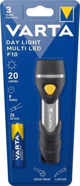 Torche LED Varta Day Light, Multi LED F10 20lm, avec 1x pile alcaline AAA, blister de vente au détail