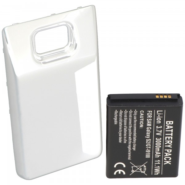 Batterie pour Samsung Galaxy S2, S II, GT-I9100, Li-ion, 3.7V, 3000mAh, 11.1Wh, avec cache blanc