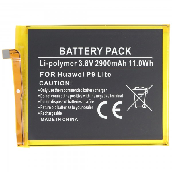 Batterie pour Huawei P9 Lite, Li-Polymer, 3.8V, 2900mAh, 11.0Wh, intégrée, sans outil