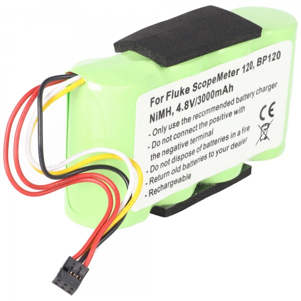 Batterie pour Fluke ScopeMeter 120, BP120, NiMH, 4.8V, 3000mAh, 14.4Wh