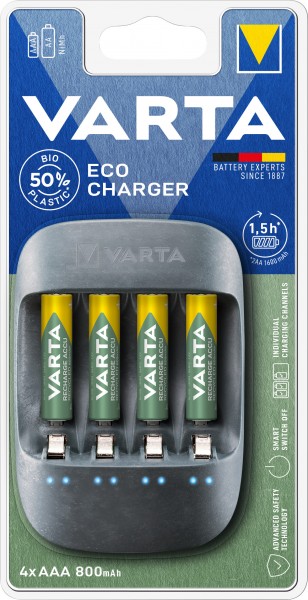 Batterie Varta NiMH, chargeur universel, Eco Charger avec batteries, 4x Micro, AAA, 800mAh