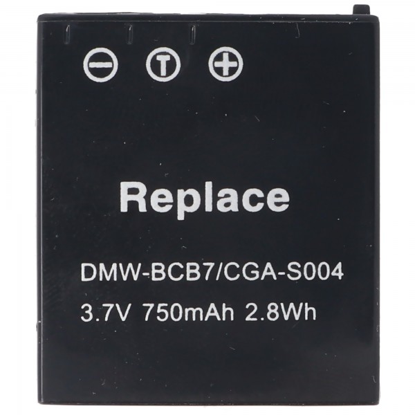 Batterie pour Panasonic CGA-S004, DMW-BCB7, Li-ion, 3.7V, 750mAh, 2.8Wh