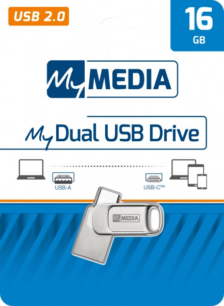Mymedia Clé USB 2.0 OTG 16 Go, type AC, My Dual, blister argenté