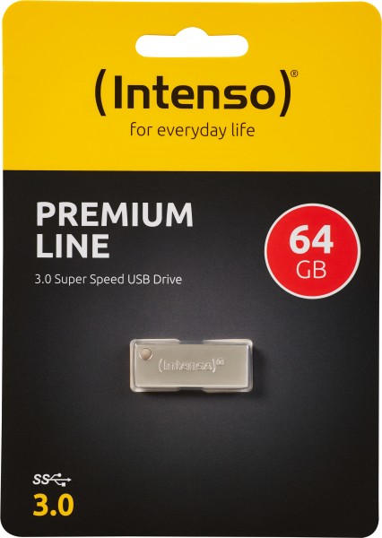 Clé USB 3.0 Intenso 64 Go, Premium Line, métal, argent type A, (R) 100 Mo/s, blister de vente au détail