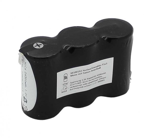 Batterie d'éclairage de secours NiCd 3.6V 4500mAh F1x3 Mono avec connexion Faston 4.8mm