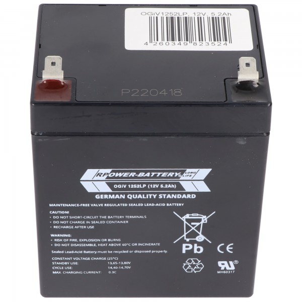 Batterie au plomb longue durée RPower OGiV1252LP 12V 5.2Ah Batterie au plomb gel AGM