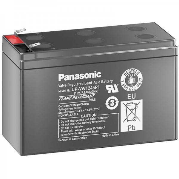 Batterie Panasonic UP-VW1245P1 PB 12Volt 7,8 Ah (anciennement 9Ah) avec contacts à fiche Faston de 6,3 mm