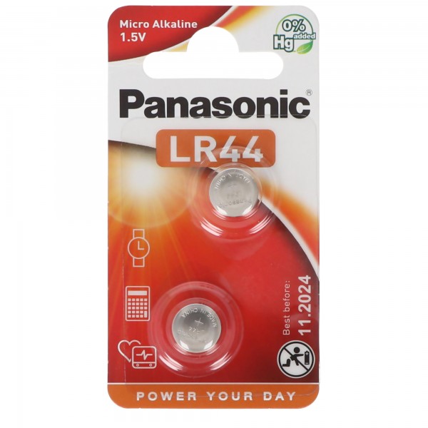 Pile alcaline Panasonic, pile bouton, LR44, V13GA, électronique 1,5 V, blister de vente au détail (paquet de 2)