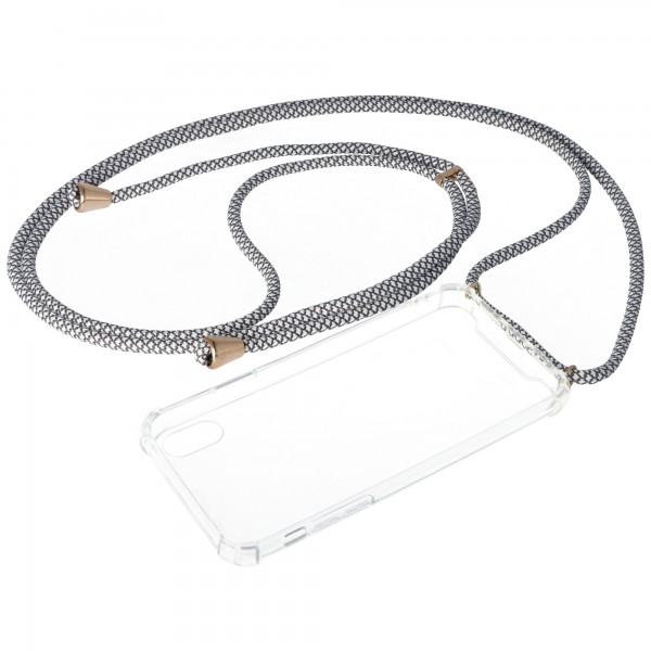 Collier Housse convient pour Apple iPhone XR, couverture smartphone avec cordon gris, blanc à attacher