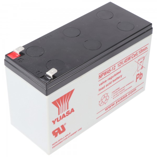 Batterie pour plomb Yuasa NPW45-12 12 volts, 8500mAh avec contacts Faston 6.3mm