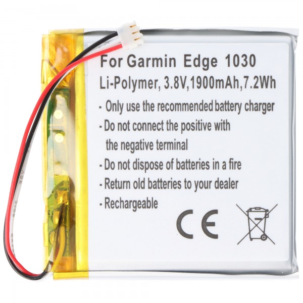 Batterie adaptée pour Garmin Edge 1030, Li-Polymère, 3,8V, 1900mAh, 7,2Wh