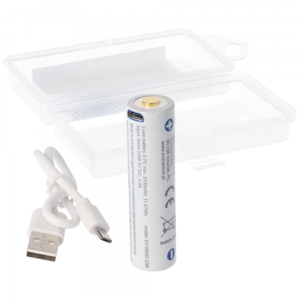 Batterie Li-Ion 18650 avec prise de charge micro USB 3,7 volts 3200 mAh, avec port de charge USB