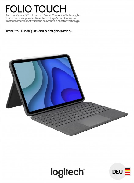 Logitech Keyboard Folio Touch, Smart Connector, graphite pour Apple iPad Pro 11&quot;, Gen.1/2/3/4, Trackpad, DE, Vente au détail